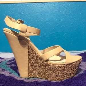 Beige Lace Wedges